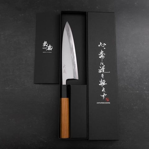 Aideba Blue Steel #1 Hon-Kasumi Buffalo Teak Handle 165mm (6.5”)-[Musashi]-[Japanese-Kitchen-Knives]