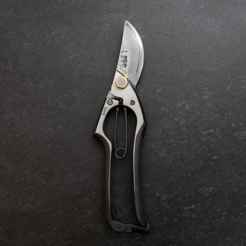 Black Musashi Pruning Shears / Garden Scissors A Type Damascus Forged Handmade 200mm-[Musashi]-[Japanese-Kitchen-Knives]