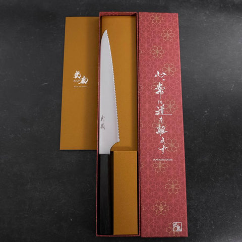 Bread knife Molybdenum Polished Ebony Handle 230mm-[Musashi]-[Japanese-Kitchen-Knives]