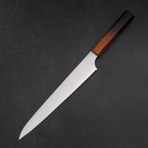 Bread knife Molybdenum Polished Yaki Urushi Handle 230mm-[Musashi]-[Japanese-Kitchen-Knives]