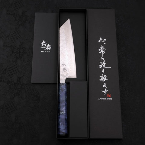 Bunka AUS-10 Nashiji Damascus Mirror Ocean Blue Handle 170mm-[Musashi]-[Japanese-Kitchen-Knives]