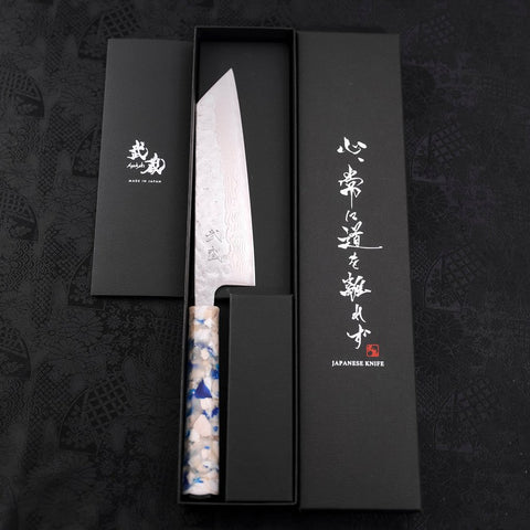 Bunka AUS-10 Nashiji Damascus Mirror Ocean White Mix Handle 170mm-[Musashi]-[Japanese-Kitchen-Knives]