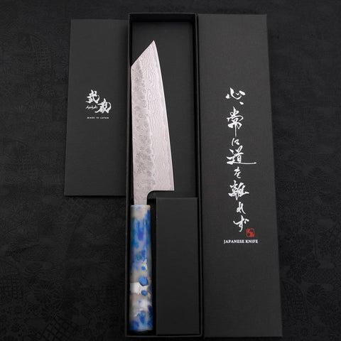 Bunka AUS-10 Nashiji Damascus Ocean Blue-White Mix Handle 170mm-[Musashi]-[Japanese-Kitchen-Knives]