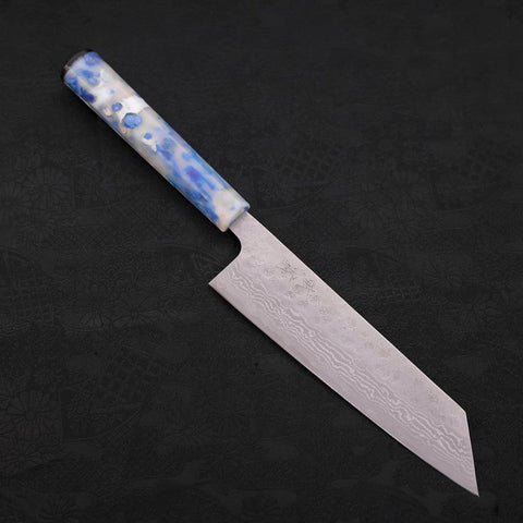 Bunka AUS-10 Nashiji Damascus Ocean Blue-White Mix Handle 170mm-[Musashi]-[Japanese-Kitchen-Knives]