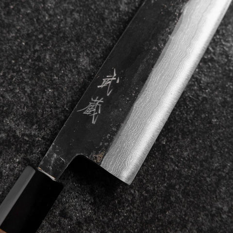 Bunka Blue Steel #2 Kurouchi Damascus Buffalo Walnut Handle 180mm-[Musashi]-[Japanese-Kitchen-Knives]