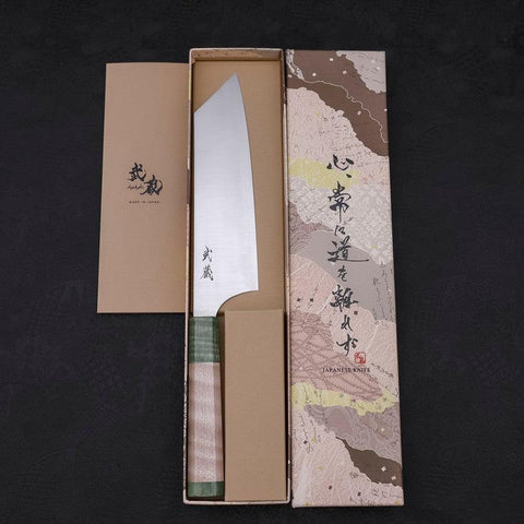 Bunka Blue Super Polished Maple Green Handle 180mm-[Musashi]-[Japanese-Kitchen-Knives]