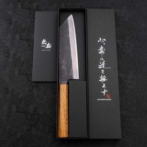 Bunka Blue Steel #1 Kurouchi Stainless Clad Oak Handle 190mm-[Musashi]-[Japanese-Kitchen-Knives]
