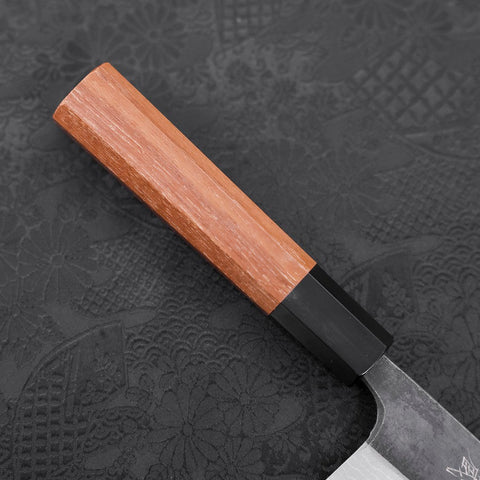 Bunka Blue Steel #2 Kurouchi Damascus Buffalo Teak Handle 165mm-[Musashi]-[Japanese-Kitchen-Knives]