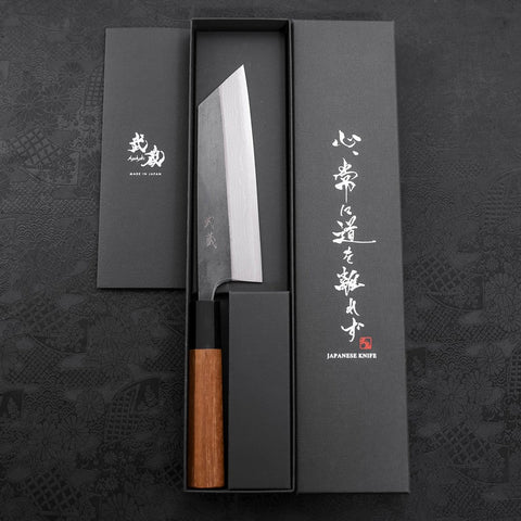 Bunka Blue Steel #2 Kurouchi Damascus Buffalo Teak Handle 165mm-[Musashi]-[Japanese-Kitchen-Knives]
