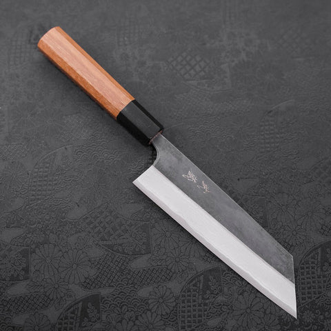 Bunka Blue Steel #2 Kurouchi Damascus Buffalo Teak Handle 165mm-[Musashi]-[Japanese-Kitchen-Knives]