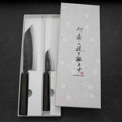 Bunka & Kobunka Blue Steel #2 Kurouchi Manico Ebano Sakura Set