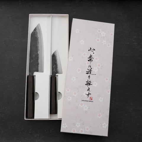 Bunka & Kobunka Blue Steel #2 Kurouchi Manico Ebano Sakura Set