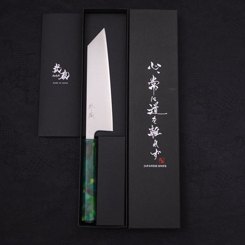 Bunka Silver Steel #3 Polished Ocean Green Handle 170mm-[Musashi]-[Japanese-Kitchen-Knives]