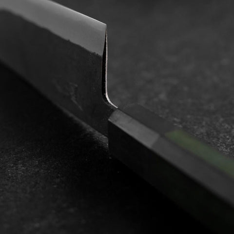 Bunka Stainless Clad Blue Steel #2 Kurouchi Green Urushi Handle 170mm-[Musashi]-[Japanese-Kitchen-Knives]