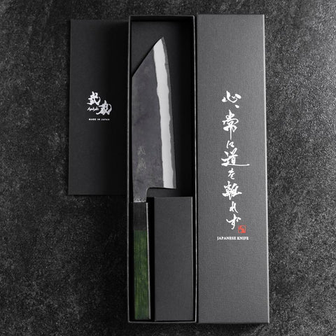 Bunka Stainless Clad Blue Steel #2 Kurouchi Green Urushi Handle 170mm-[Musashi]-[Japanese-Kitchen-Knives]