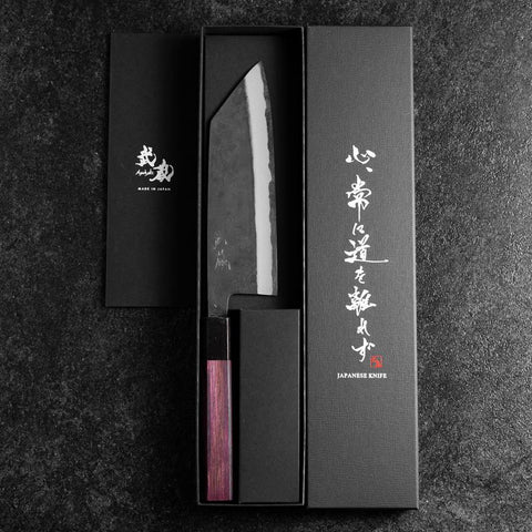 Bunka Stainless Clad Blue Steel #2 Kurouchi Purple Urushi Handle 170mm (6.7”)-[Musashi]-[Japanese-Kitchen-Knives]