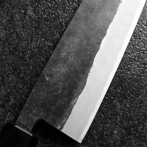 Bunka Stainless Clad Blue Steel #2 Kurouchi Walnut Handle 165mm (6.5”)-[Musashi]-[Japanese-Kitchen-Knives]
