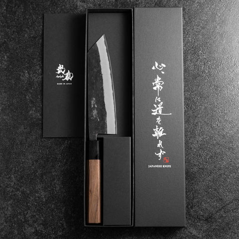 Bunka Stainless Clad Blue Steel #2 Kurouchi Walnut Handle 165mm (6.5”)-[Musashi]-[Japanese-Kitchen-Knives]