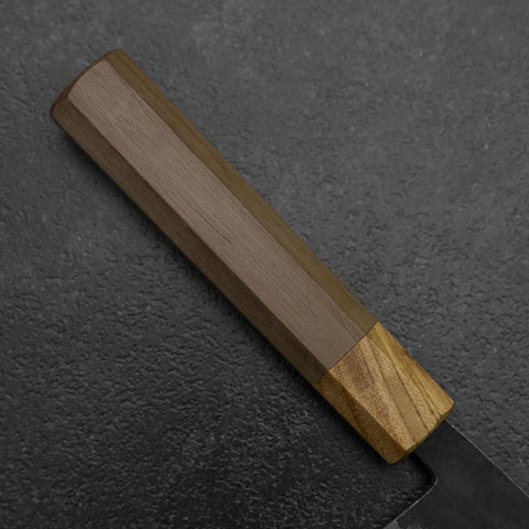 Bunka Stainless Clad Blue Steel #2 Kurouchi Walnut Zelkova Handle 180mm-[Musashi]-[Japanese-Kitchen-Knives]