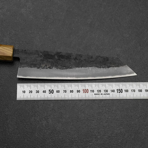 Bunka Stainless Clad Blue Steel #2 Kurouchi Walnut Zelkova Handle 180mm-[Musashi]-[Japanese-Kitchen-Knives]