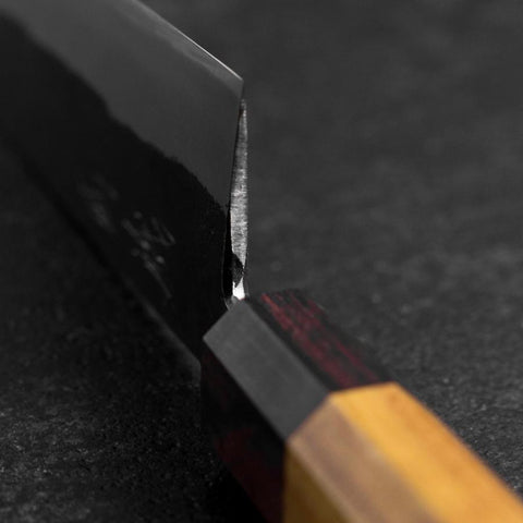 Bunka Stainless Clad Blue Steel #2 Kurouchi Zelkova Handle 180mm-[Musashi]-[Japanese-Kitchen-Knives]