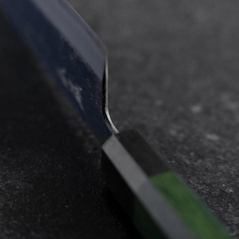 Bunka Stainless Clad Blue Super Kurouchi Green Urushi Handle 170mm (6.7”)-[Musashi]-[Japanese-Kitchen-Knives]