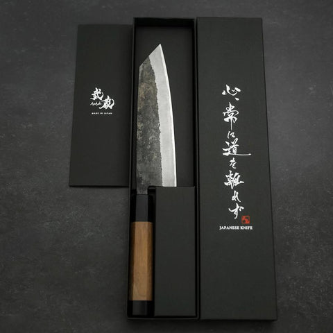 Bunka Stainless Clad Blue Steel #2 Kurouchi Walnut Handle 180mm-[Musashi]-[Japanese-Kitchen-Knives]