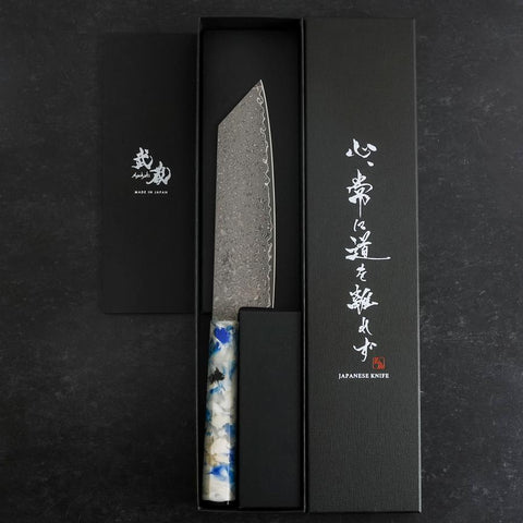 Bunka VG-10 Damascus Ocean Blue-White Mix Handle 165mm-[Musashi]-[Japanese-Kitchen-Knives]