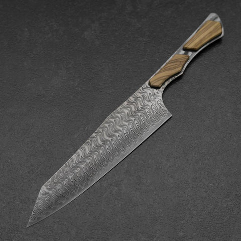 Bunka VG-10 Mirror Damascus Olive Handle 180mm - Black-[Musashi]-[Japanese-Kitchen-Knives]