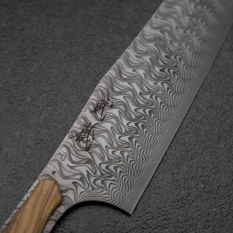 Bunka VG-10 Mirror Damascus Olive Handle 180mm - Black-[Musashi]-[Japanese-Kitchen-Knives]