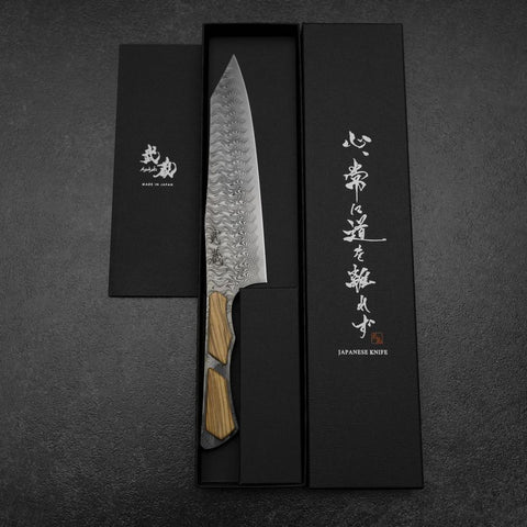 Bunka VG-10 Mirror Damascus Olive Handle 180mm - Black-[Musashi]-[Japanese-Kitchen-Knives]