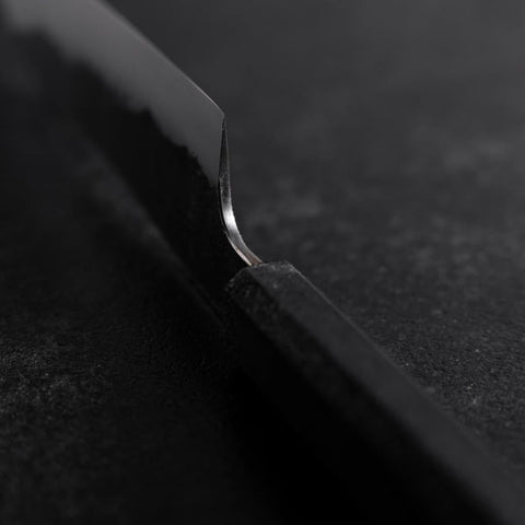Bunka White Steel #2 Stainless Clad Kurouchi Black Ishime Urushi Handle 180mm (7”)-[Musashi]-[Japanese-Kitchen-Knives]