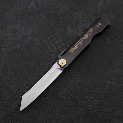 Damascus Black Higonokami Aogami 100mm (3.9”)-[Musashi]-[Japanese-Kitchen-Knives]