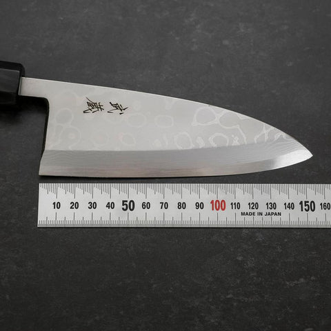 Deba Blue Steel #2 Suminagashi Buffalo Ebony Handle 150mm-[Musashi]-[Japanese-Kitchen-Knives]