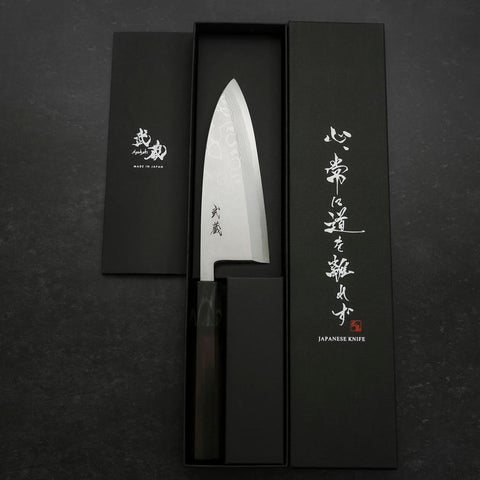 Deba Blue Steel #2 Suminagashi Buffalo Ebony Handle 150mm-[Musashi]-[Japanese-Kitchen-Knives]