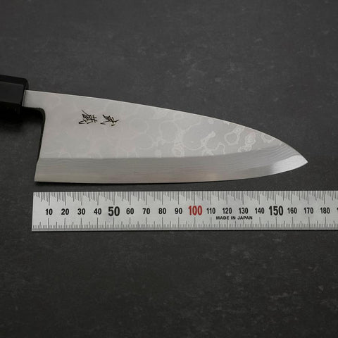 Deba Blue Steel #2 Suminagashi Buffalo Ebony Handle 165mm-[Musashi]-[Japanese-Kitchen-Knives]