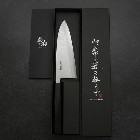 Deba Blue Steel #2 Suminagashi Buffalo Ebony Handle 165mm-[Musashi]-[Japanese-Kitchen-Knives]