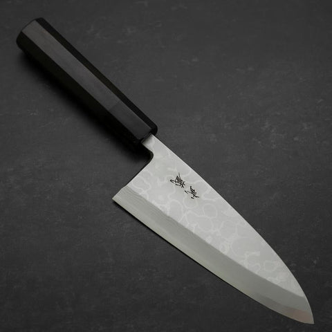 Deba Blue Steel #2 Suminagashi Buffalo Ebony Handle 165mm-[Musashi]-[Japanese-Kitchen-Knives]