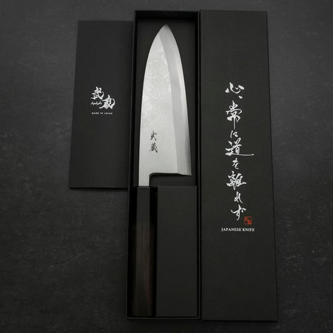 Deba Blue Steel #2 Suminagashi Buffalo Ebony Handle 180mm-[Musashi]-[Japanese-Kitchen-Knives]