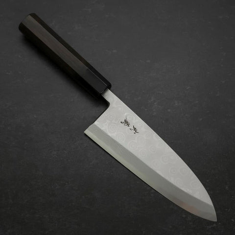 Deba Blue Steel #2 Suminagashi Buffalo Ebony Handle 180mm-[Musashi]-[Japanese-Kitchen-Knives]