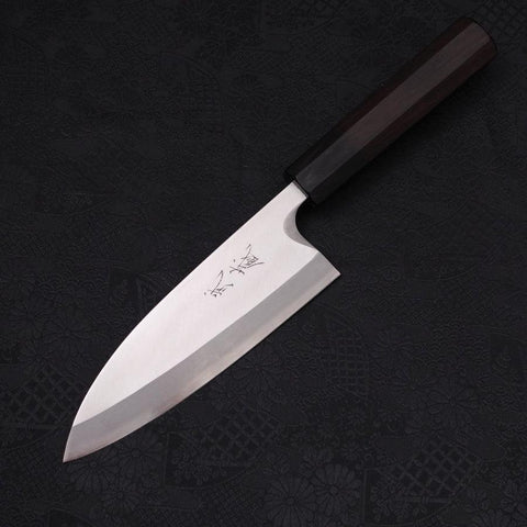 Deba Left Hand Silver Steel #3 Kasumi Buffalo Ebony Handle 165mm-[Musashi]-[Japanese-Kitchen-Knives]
