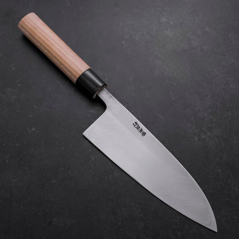 Deba Left Hand White Steel #2 Kurouchi Tsuchime Cherry Handle 180mm-[Musashi]-[Japanese-Kitchen-Knives]