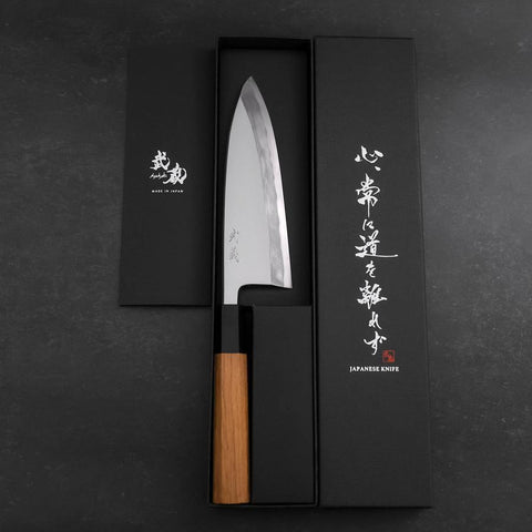 Deba White Steel #2 Hon-Kasumi Buffalo Teak Handle 165mm (6.5”)-[Musashi]-[Japanese-Kitchen-Knives]