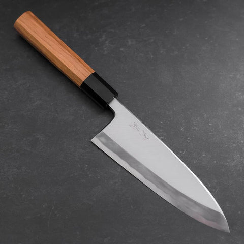 Deba White Steel #2 Hon-Kasumi Buffalo Teak Handle 165mm (6.5”)-[Musashi]-[Japanese-Kitchen-Knives]
