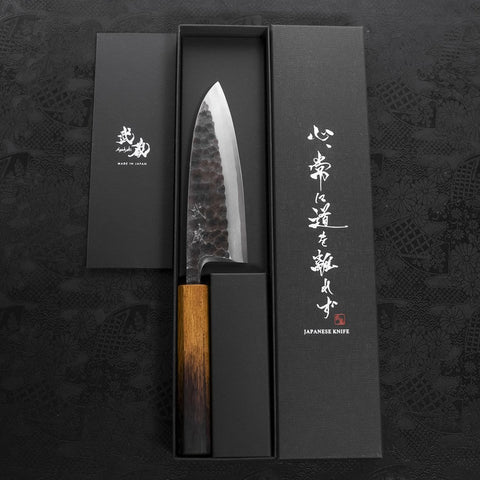 Deba White Steel #2 Kurouchi Tsuchime Yaki Urushi Handle 150mm (5.9”)-[Musashi]-[Japanese-Kitchen-Knives]