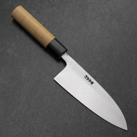 Deba White Steel #2 Left-Hand Kurouchi Tsuchime Cherry Handle 150mm-[Musashi]-[Japanese-Kitchen-Knives]