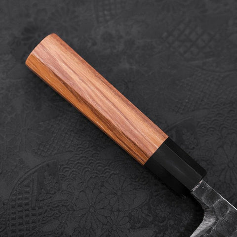 Deba White Steel #2 Kurouchi Tsuchime Buffalo Teak Handle 180mm-[Musashi]-[Japanese-Kitchen-Knives]