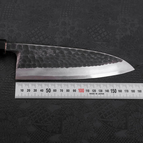 Deba White Steel #2 Kurouchi Tsuchime Buffalo Teak Handle 180mm-[Musashi]-[Japanese-Kitchen-Knives]