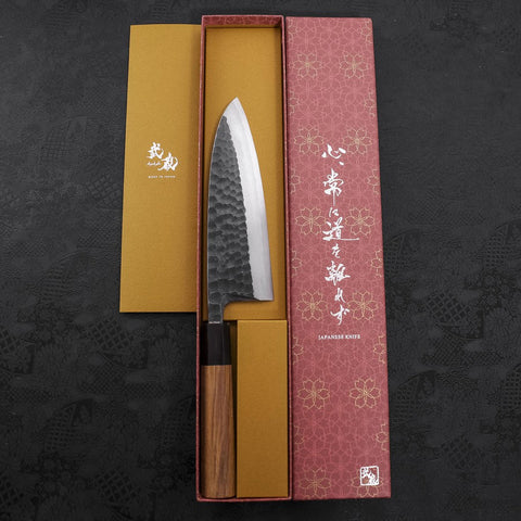Deba White Steel #2 Kurouchi Tsuchime Buffalo Teak Handle 180mm-[Musashi]-[Japanese-Kitchen-Knives]