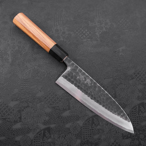 Deba White Steel #2 Kurouchi Tsuchime Buffalo Teak Handle 180mm-[Musashi]-[Japanese-Kitchen-Knives]
